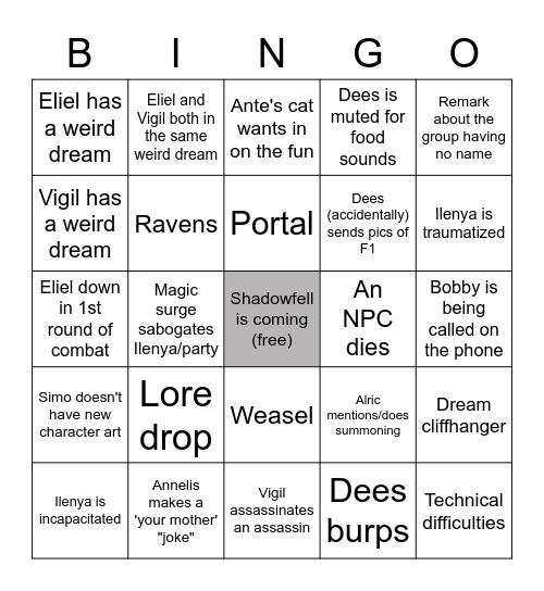 Session Bingo Card