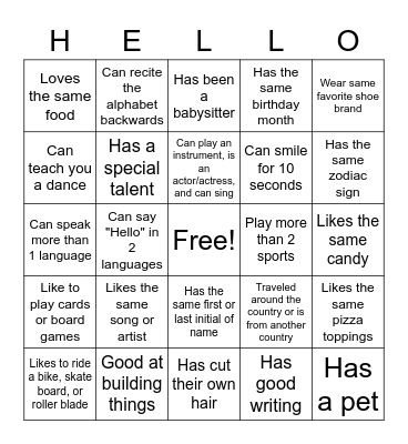 START WITH HELL0 Bingo Card