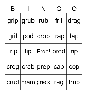3.3.2 Words Bingo Card