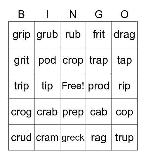 3.3.2 Words Bingo Card