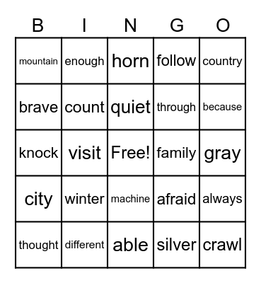 Fry High Frequency Words Bingo Card