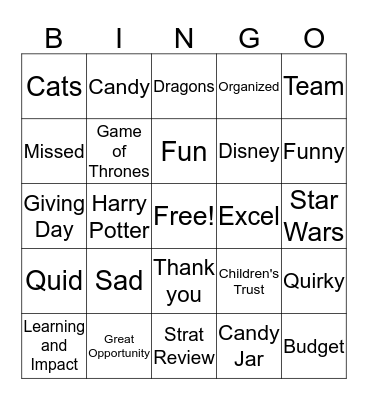 Anna's Going Away Bingo Card