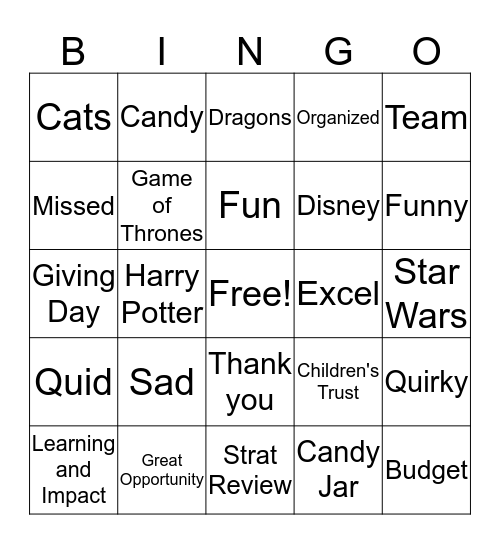 Anna's Going Away Bingo Card