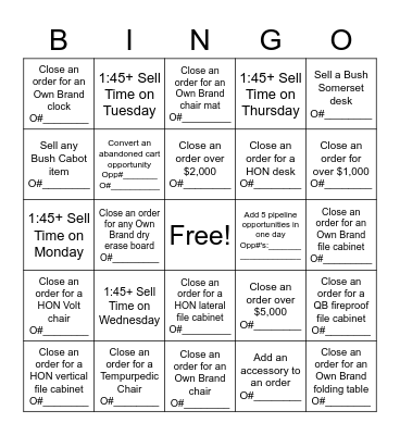 Furniture Week 4 Bingo Card