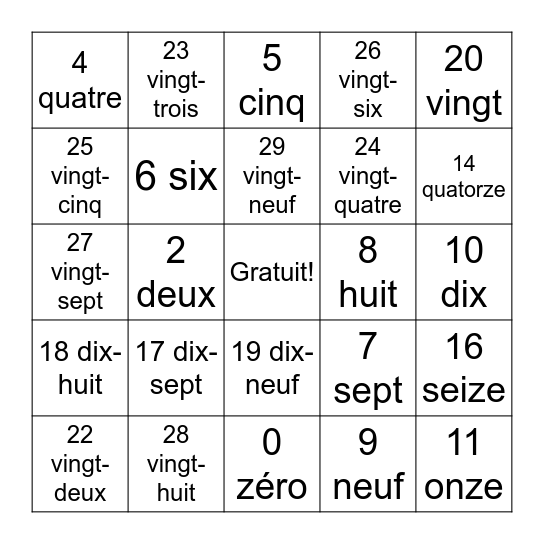 Je l'ai Bingo Card