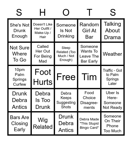 WHY IS BRE MAD - BINGO SHOT EDITION Bingo Card