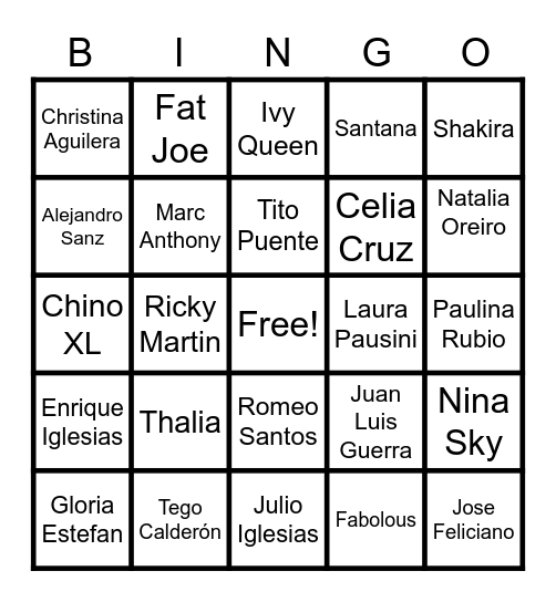 Latinx Celebration Bingo Card