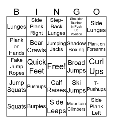 Fitness Bingo Card