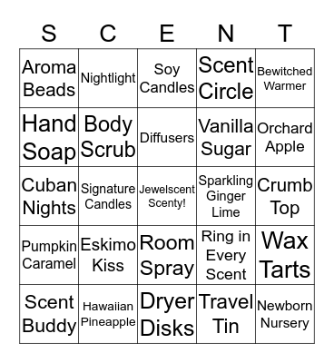 Scentsy/ Jewelscent Bingo Card