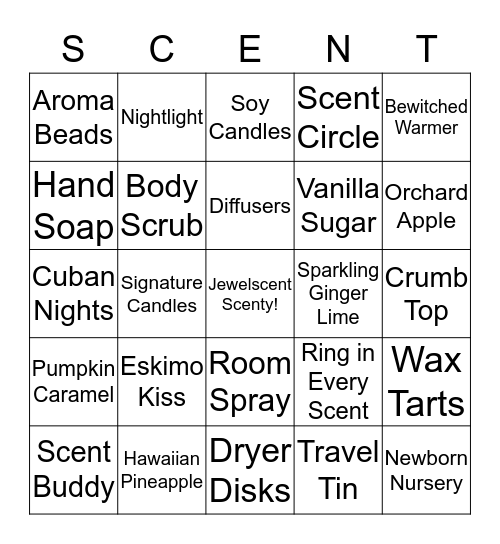 Scentsy/ Jewelscent Bingo Card