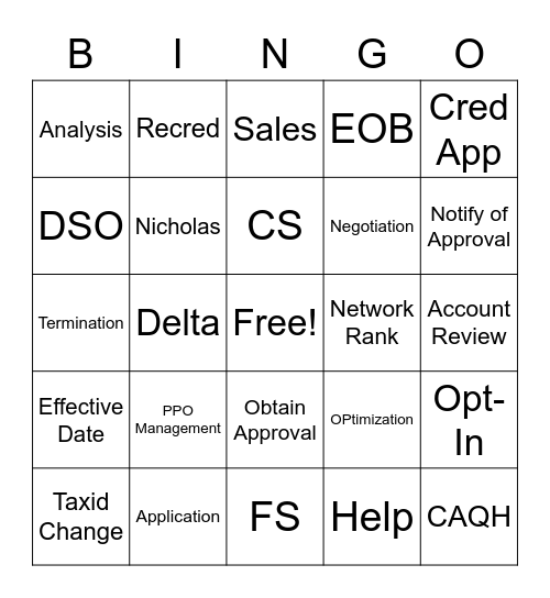 Five Lakes Bingo Card