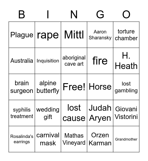 People of the Book Bingo Card