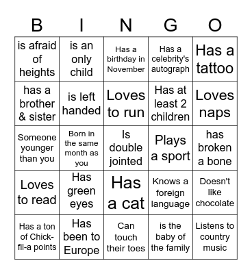 Icebreaker Bingo Card