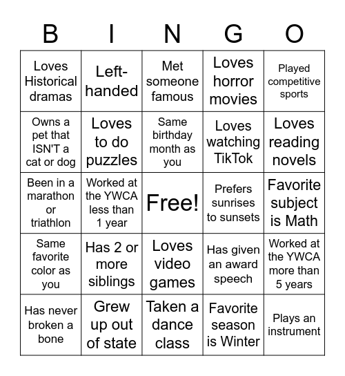 YWCA E/NS - Human Bingo Card