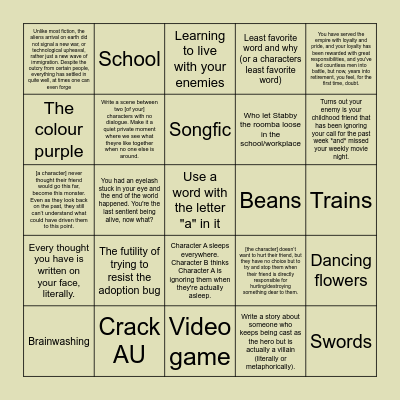 SSSH Writing Bingo Card