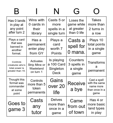 Canadian Highlander Bingo Card