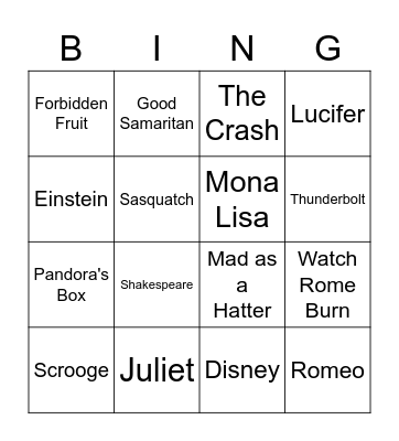 Allusion Bing Bingo Card