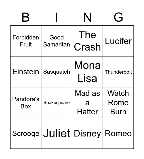 Allusion Bing Bingo Card