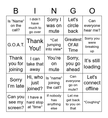EAW Zoom Lingo Bingo Card