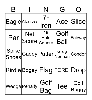 All About Golf Bingo Card