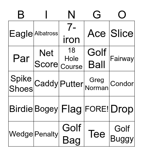 All About Golf Bingo Card