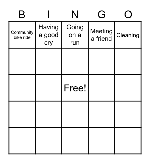Self-Care Activities Bingo Card