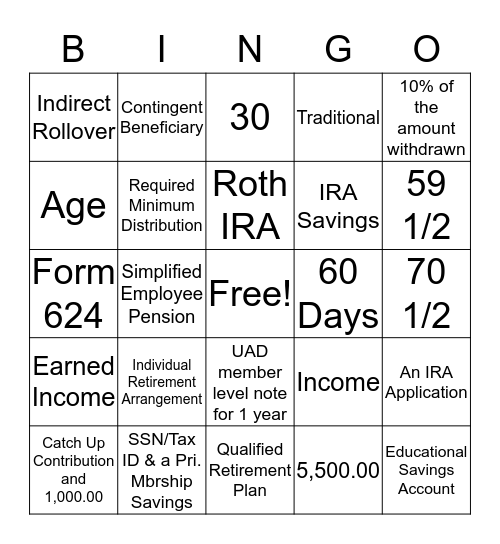 !IRA BINGO! Bingo Card