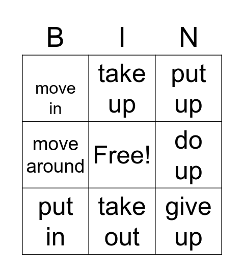Phrasal verbs Intermediate Bingo Card