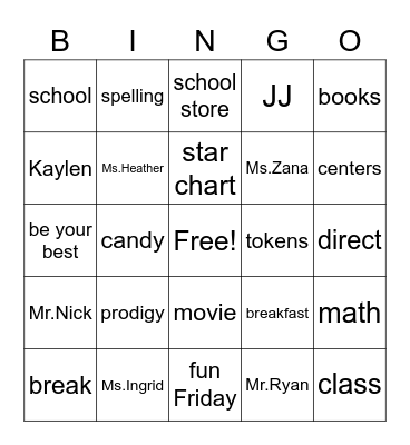 room 206 bingo back to school Bingo Card