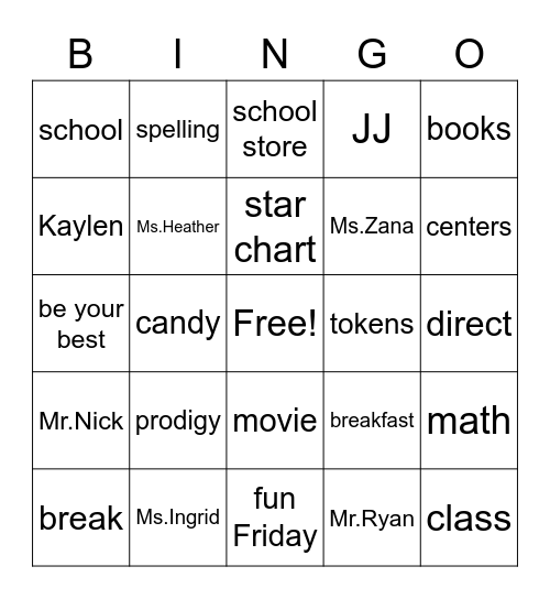 room 206 bingo back to school Bingo Card