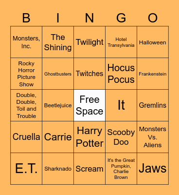 KCS Halloween Movie Bingo Card