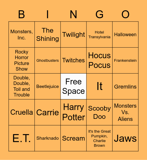 KCS Halloween Movie Bingo Card