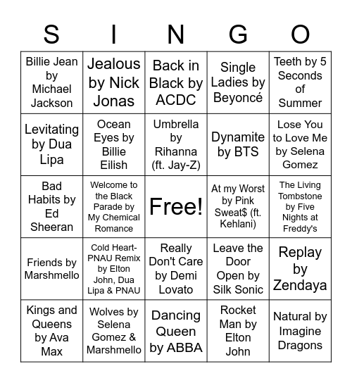 IOP Singo Bingo Card