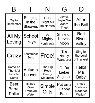 September Music Bingo Card