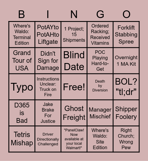 LOGISTICS BINGO BONANZA! Bingo Card