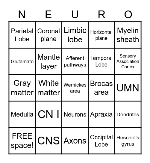 N E U R O Bingo Card