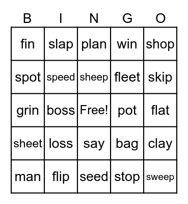 Phonics Bingo Card