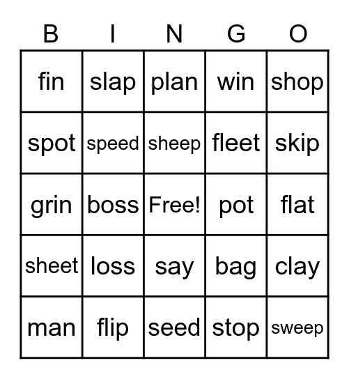 Phonics Bingo Card