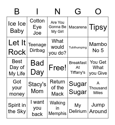 One Hit Wonders Bingo Card
