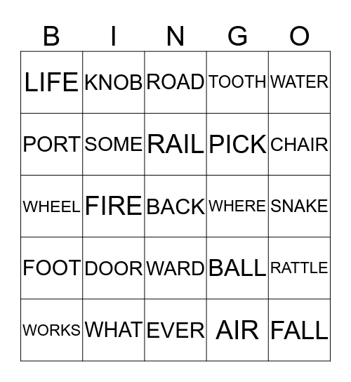 COMPOUND WORDS Bingo Card