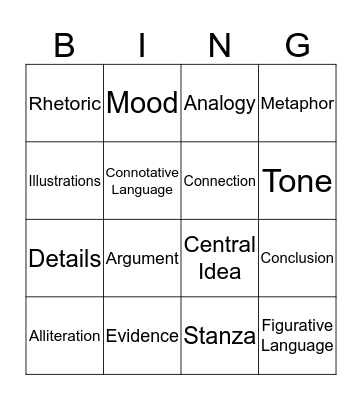 Critical Nouns Bingo Card