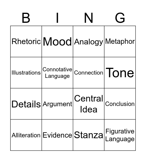 Critical Nouns Bingo Card