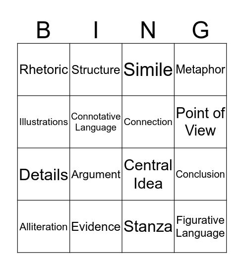 Critical Nouns Bingo Card