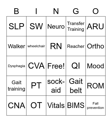 Rehab Week Bingo Card