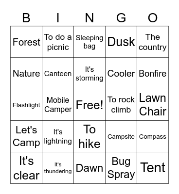 Camping vocab Bingo Card