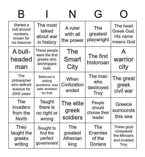 Ancient Greece Bingo Card