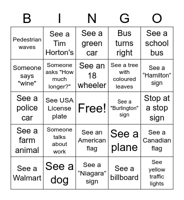 Road Trip Bingo Card