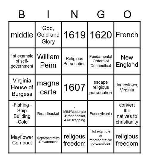 Exploration and Colonization Bingo Card