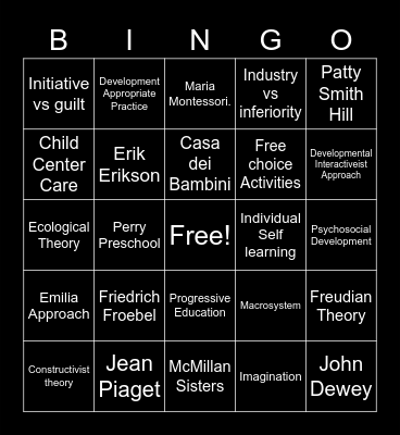 Child EDUCATION Bingo Card