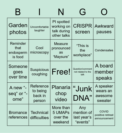 WI retreat bingo Card